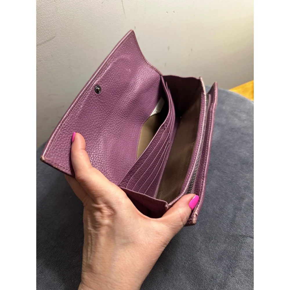 Bottega Veneta Purple Leather Long Snap Wallet w/ Woven Detail - Picture 10 of 15